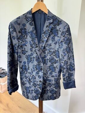 Floral Pattern Blazer - Blue Gray